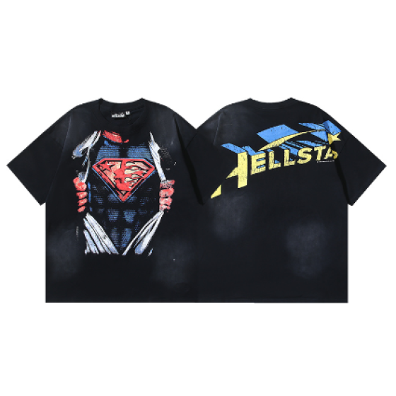 Hellstar Washed Retro Trendy Print Short-Sleeve T-Shirt